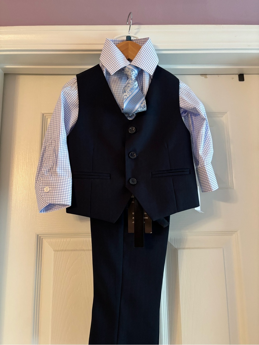 Classic Navy Boys' 3-Piece Matching Set with Light Blue Shirt and Tie